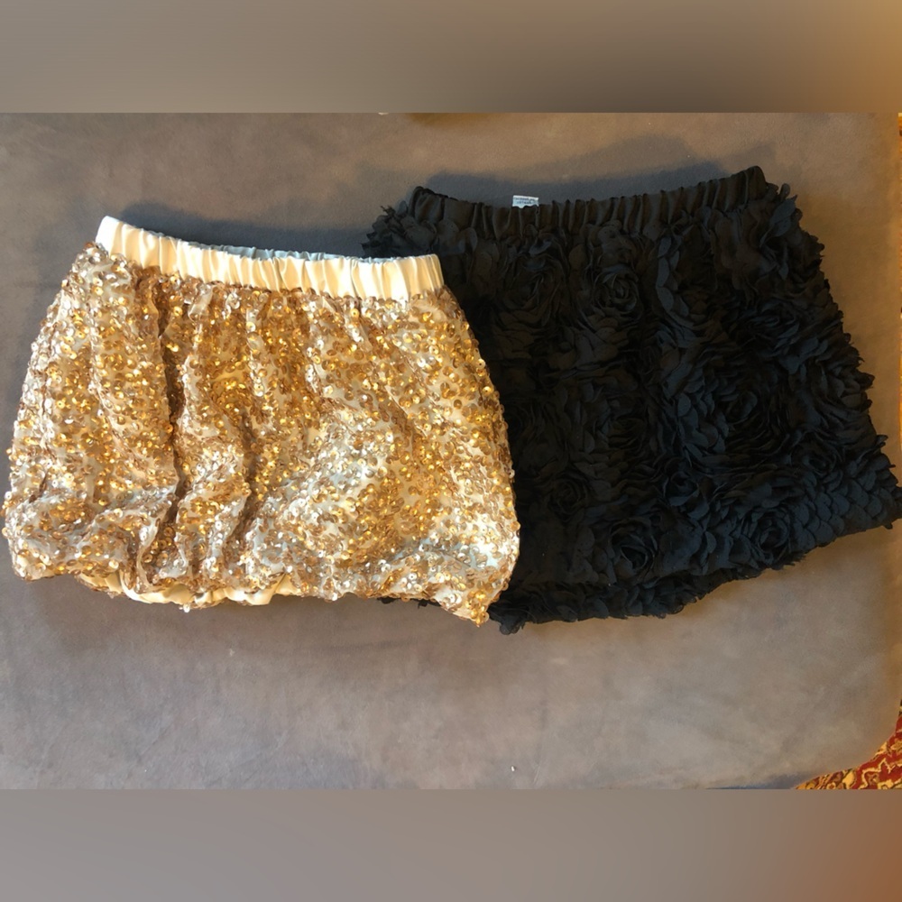 2 Elegant Black and Gold Sequin Skirts